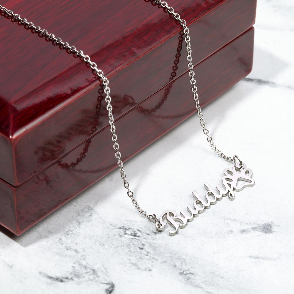 Personalized Dog Name and Paw Necklace