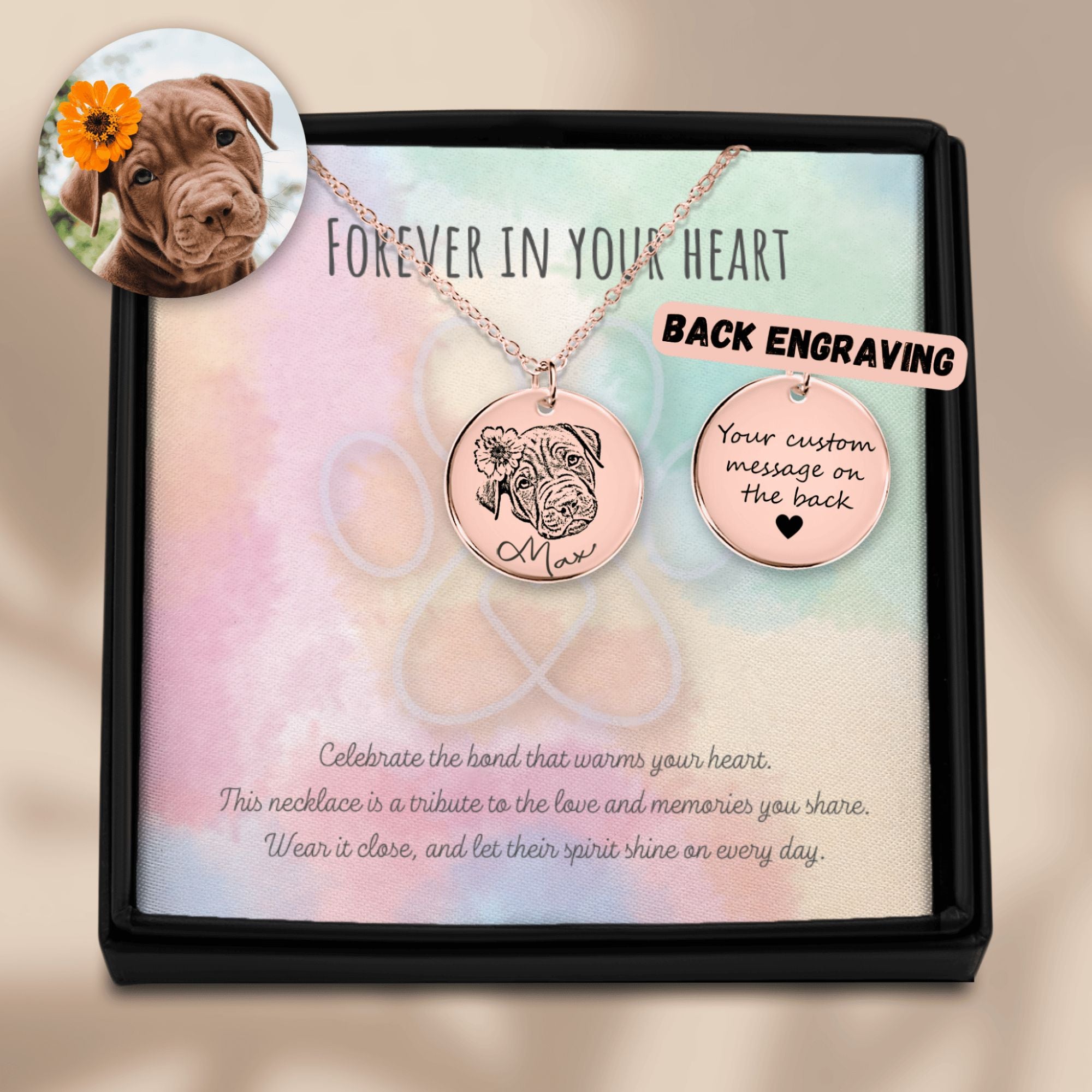 Personalized Dog Portrait and Name Necklace