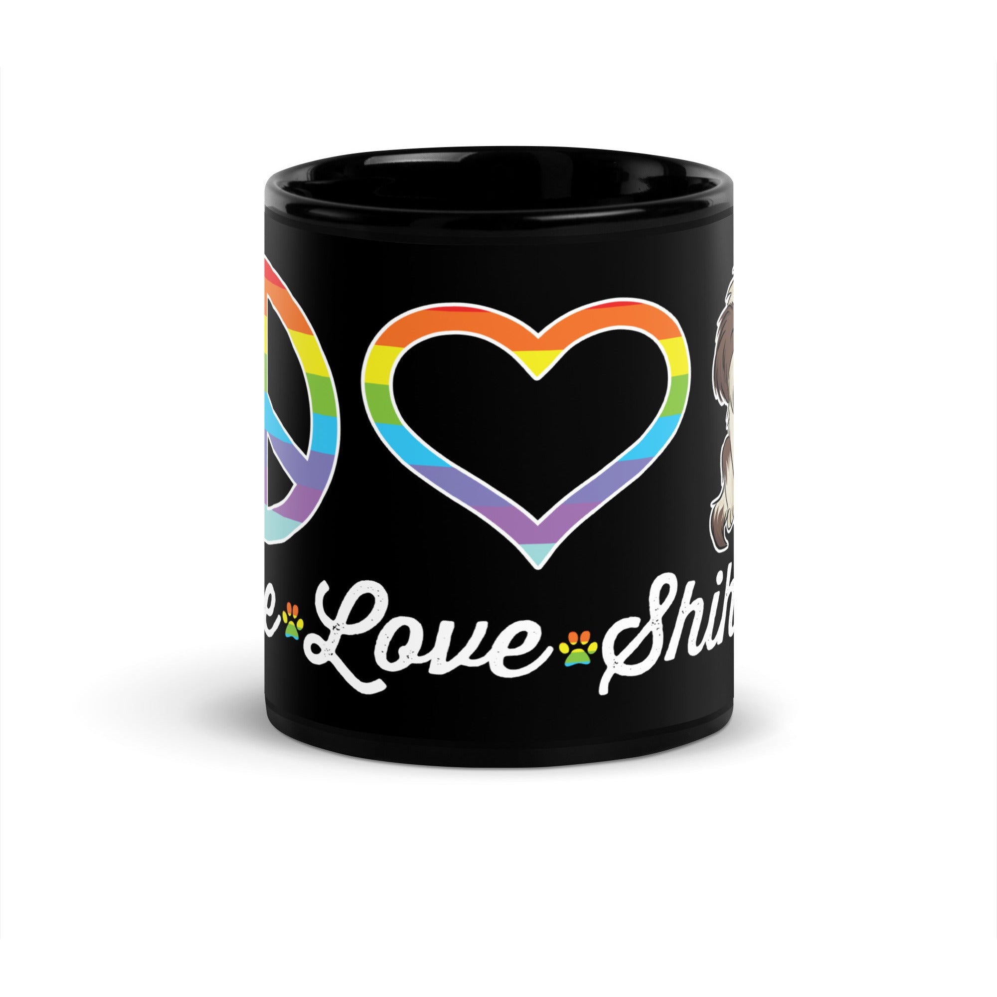 Peace Love Shih Tzu Black Glossy Mug