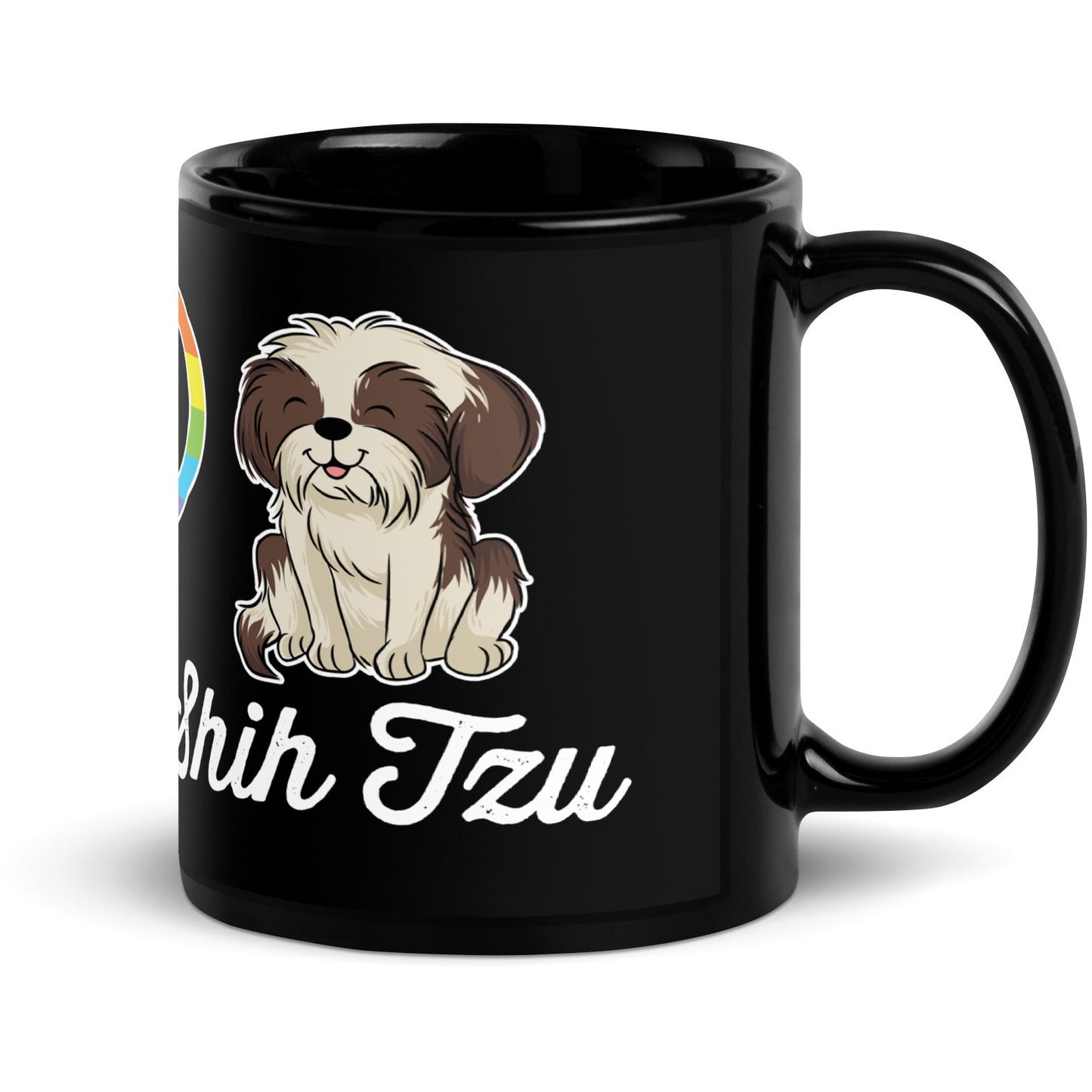 Peace Love Shih Tzu Black Glossy Mug