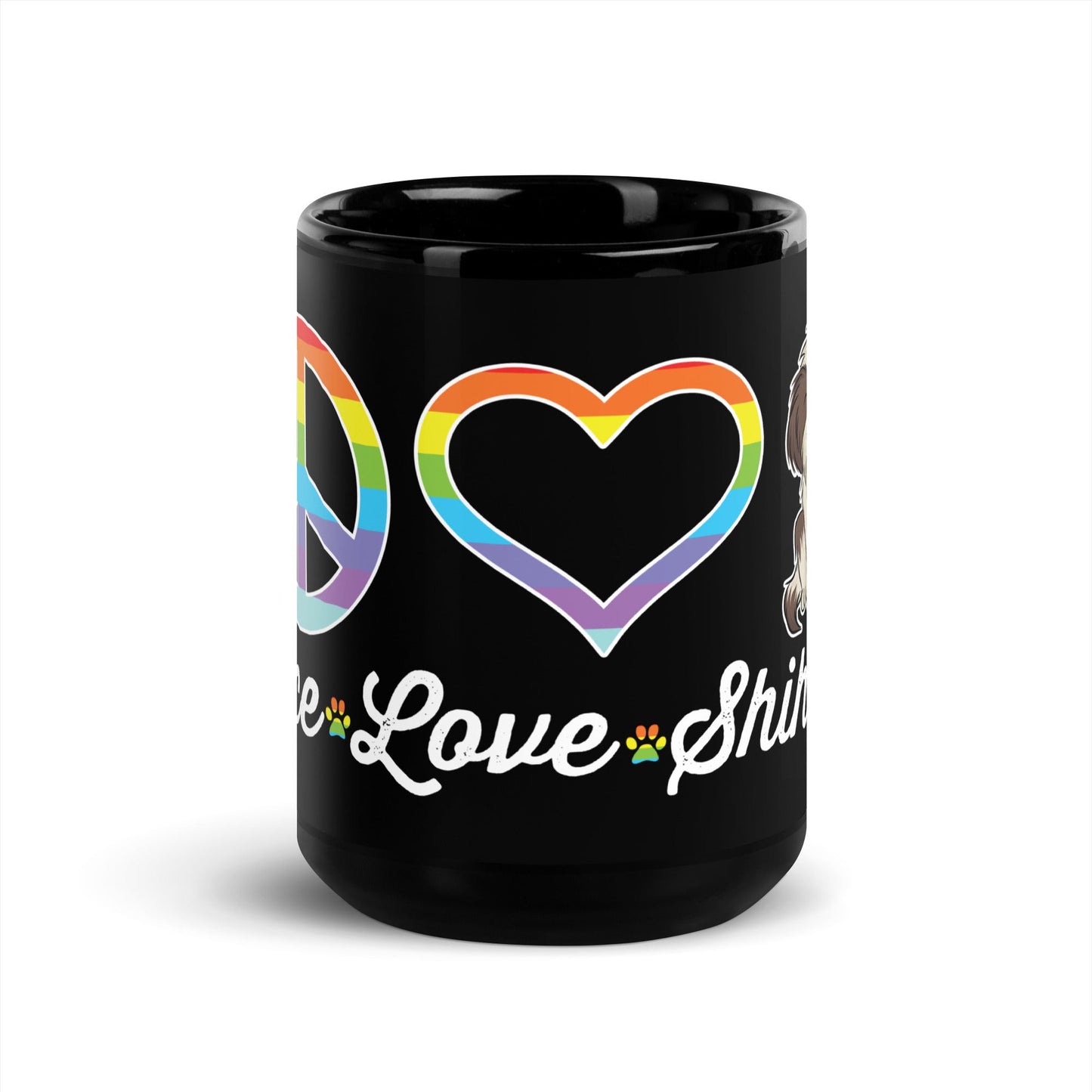 Peace Love Shih Tzu Black Glossy Mug