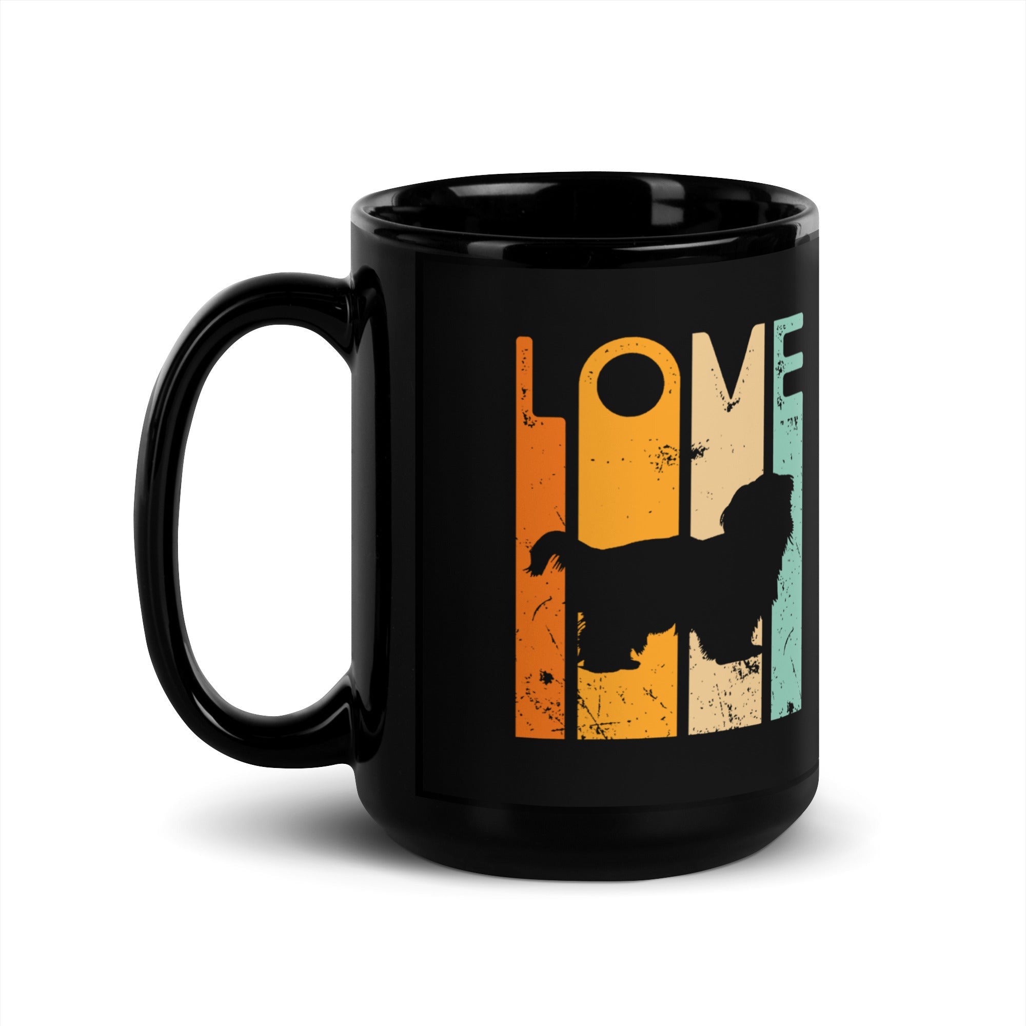 Retro Love Shih Tzu Black Glossy Mug