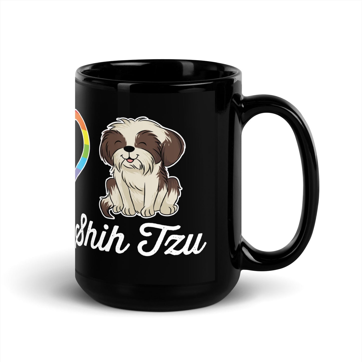 Peace Love Shih Tzu Black Glossy Mug