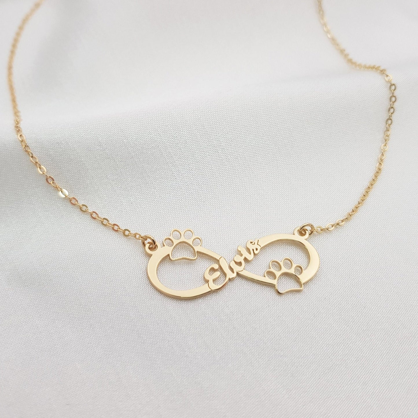 Personalized Infinity Necklace With Paws And Name