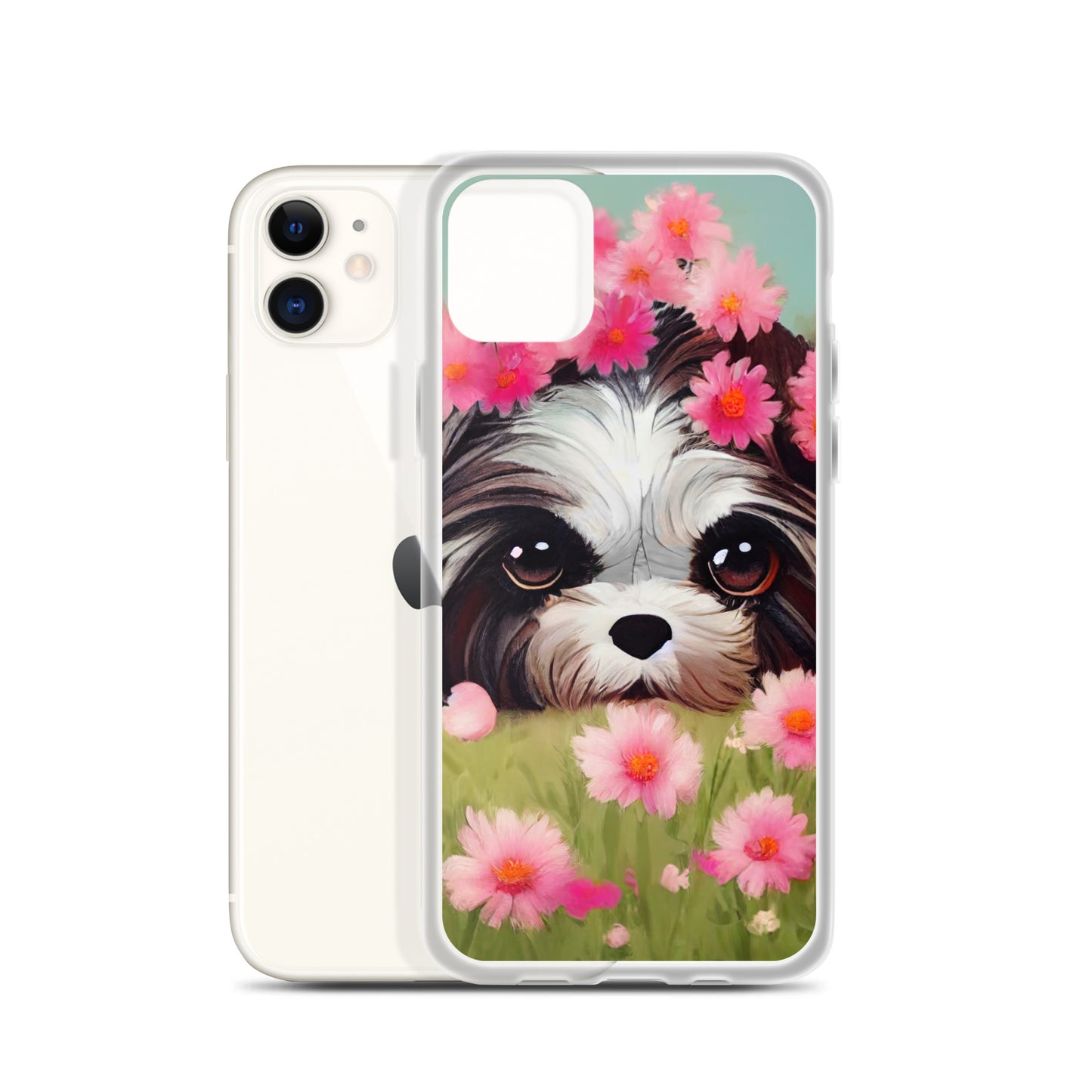 Shih Tzu in Field of Pink Flowers iPhone Case