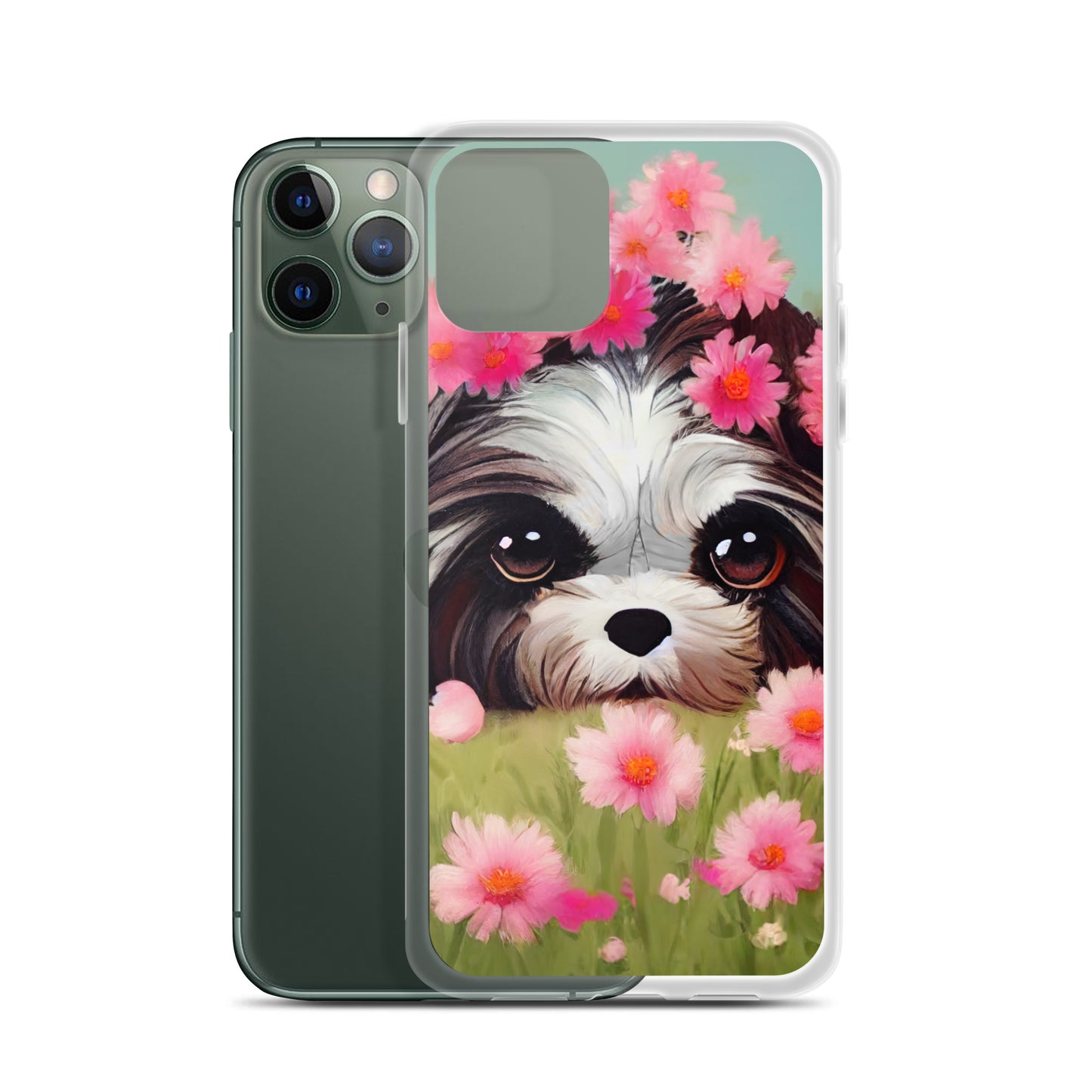 Shih Tzu in Field of Pink Flowers iPhone Case