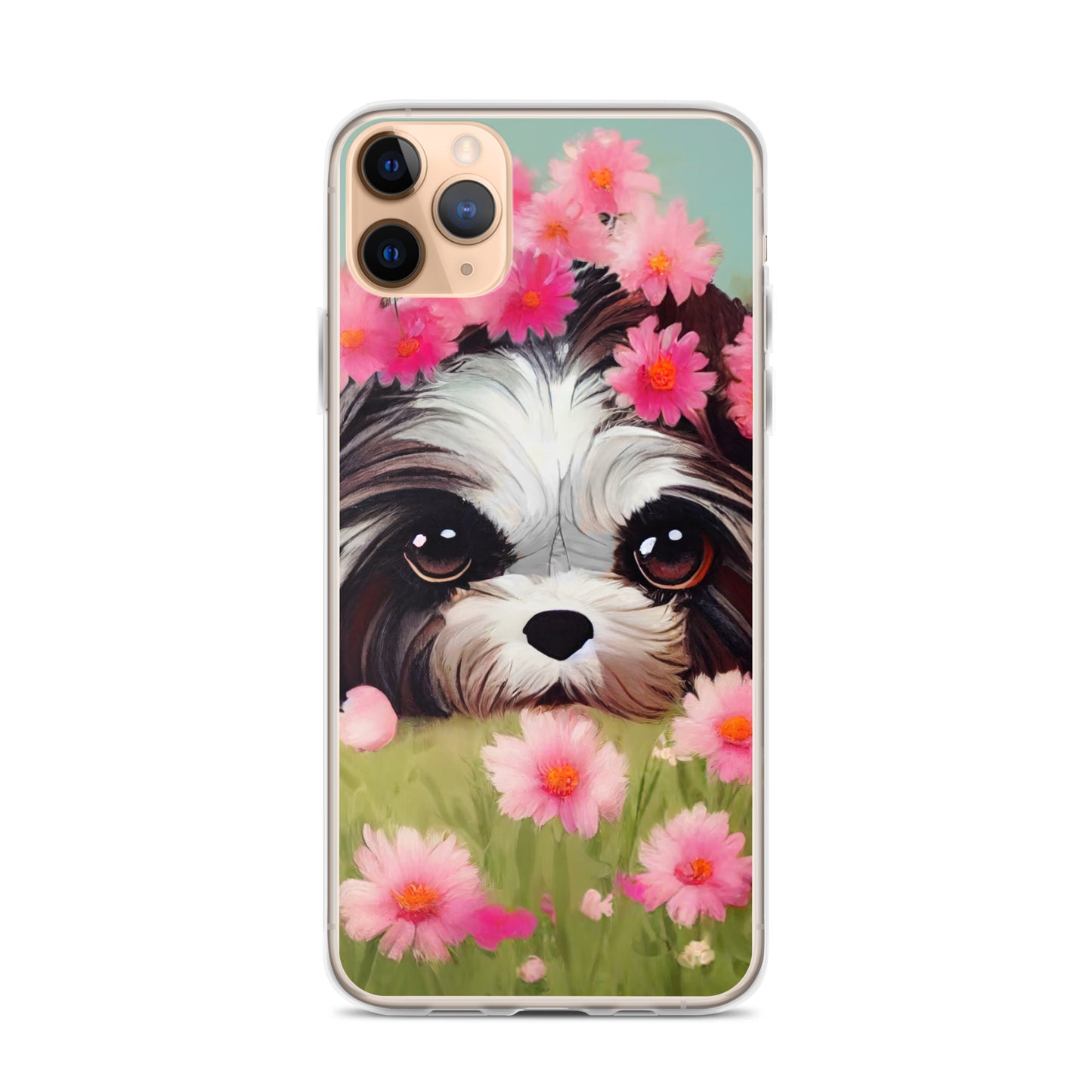 Shih Tzu in Field of Pink Flowers iPhone Case