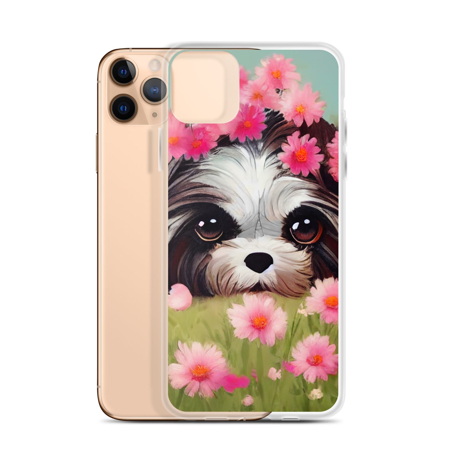 Shih Tzu in Field of Pink Flowers iPhone Case