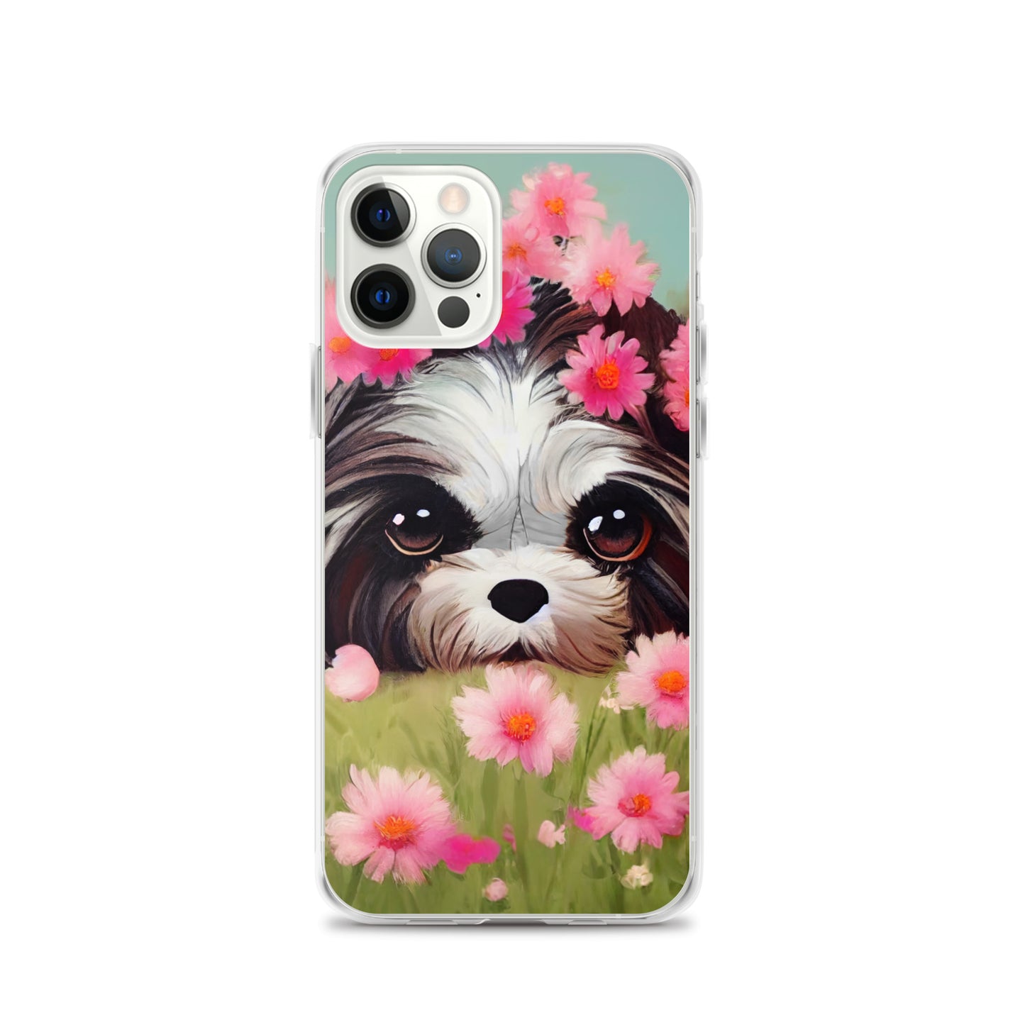 Shih Tzu in Field of Pink Flowers iPhone Case