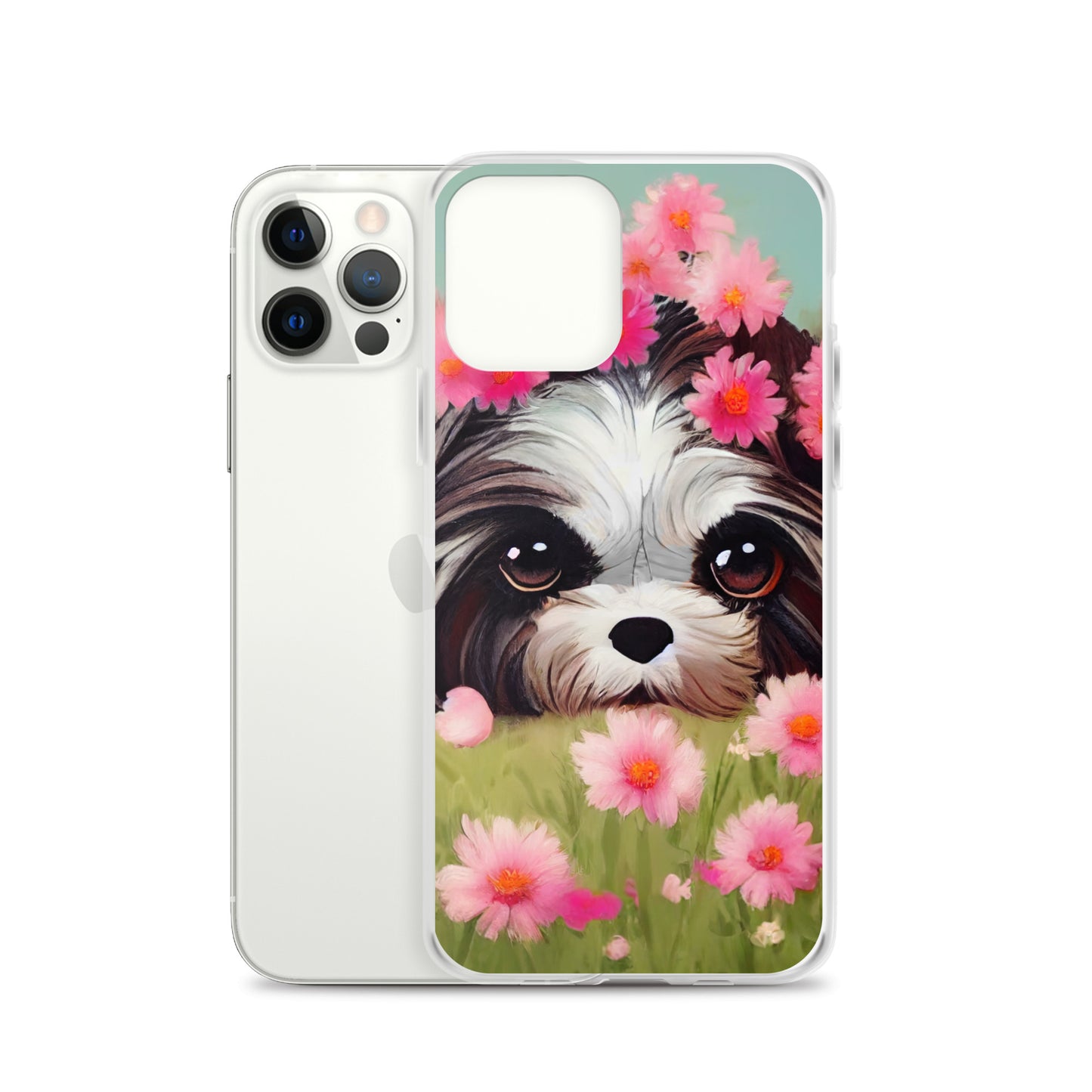 Shih Tzu in Field of Pink Flowers iPhone Case