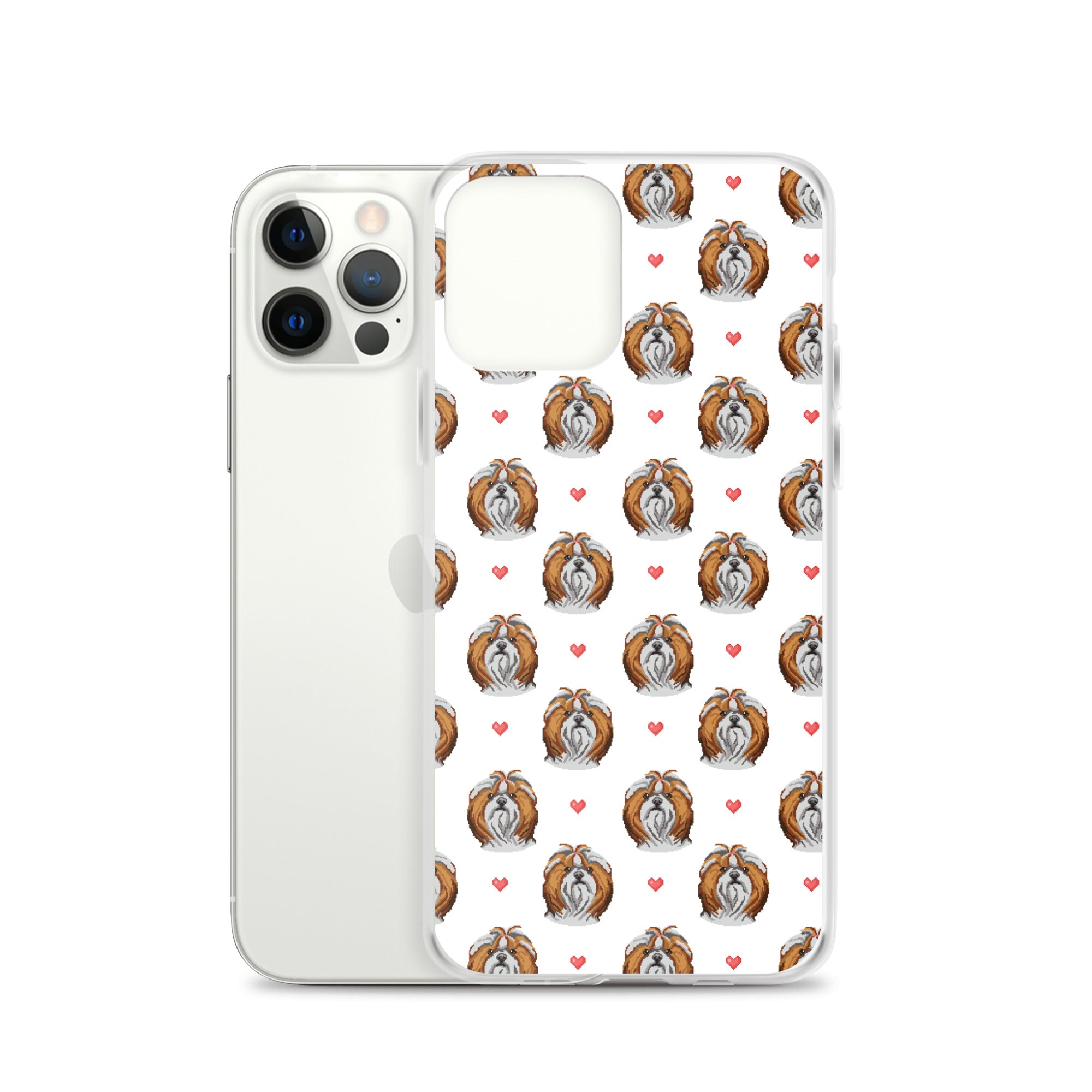 Shih Tzu Hearts 1990's Pixelated Pattern iPhone Case