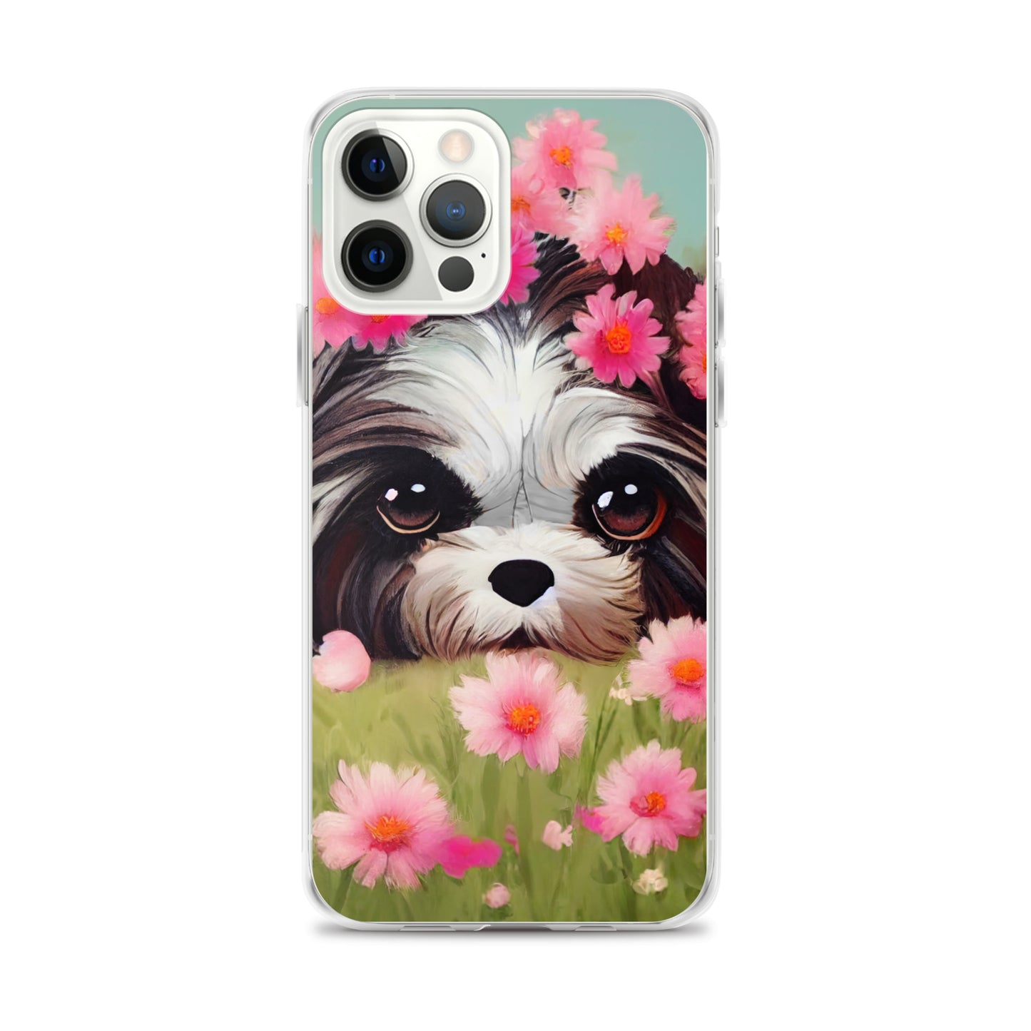 Shih Tzu in Field of Pink Flowers iPhone Case