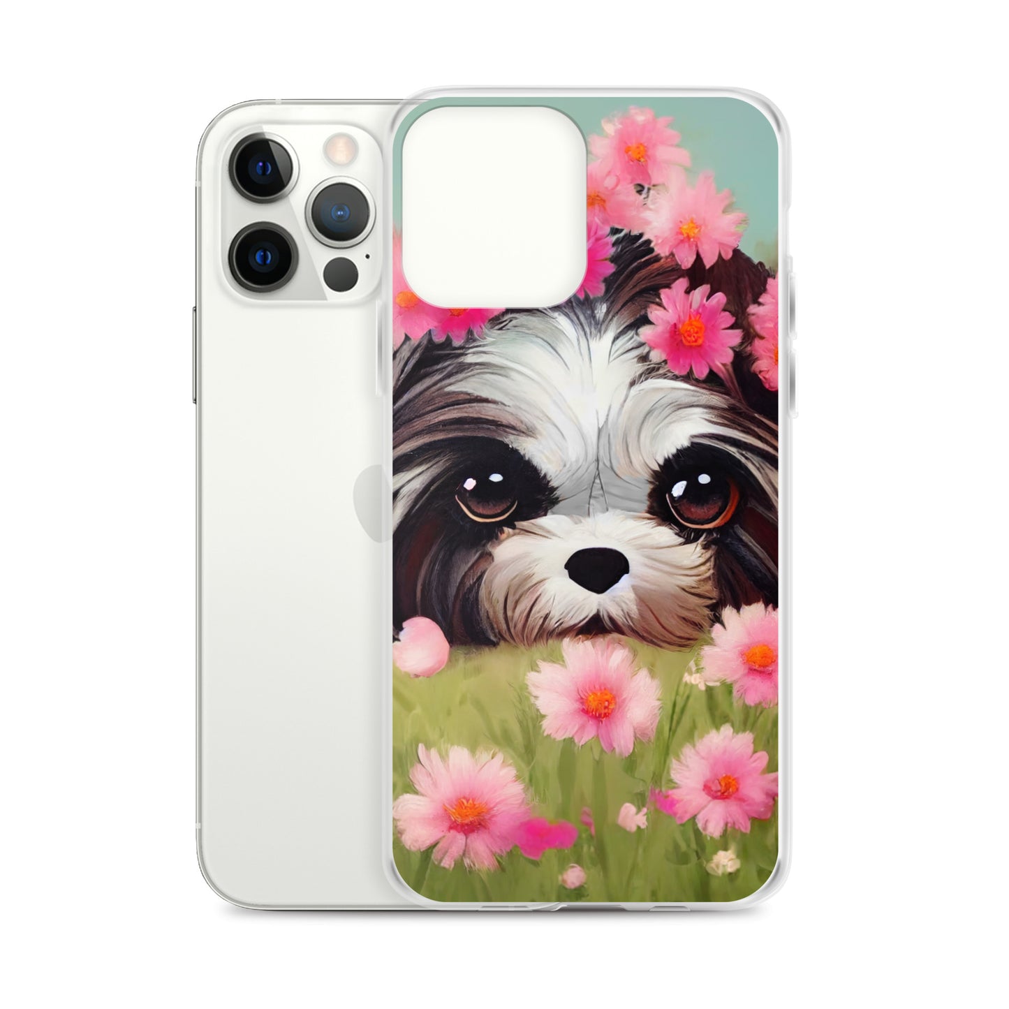 Shih Tzu in Field of Pink Flowers iPhone Case