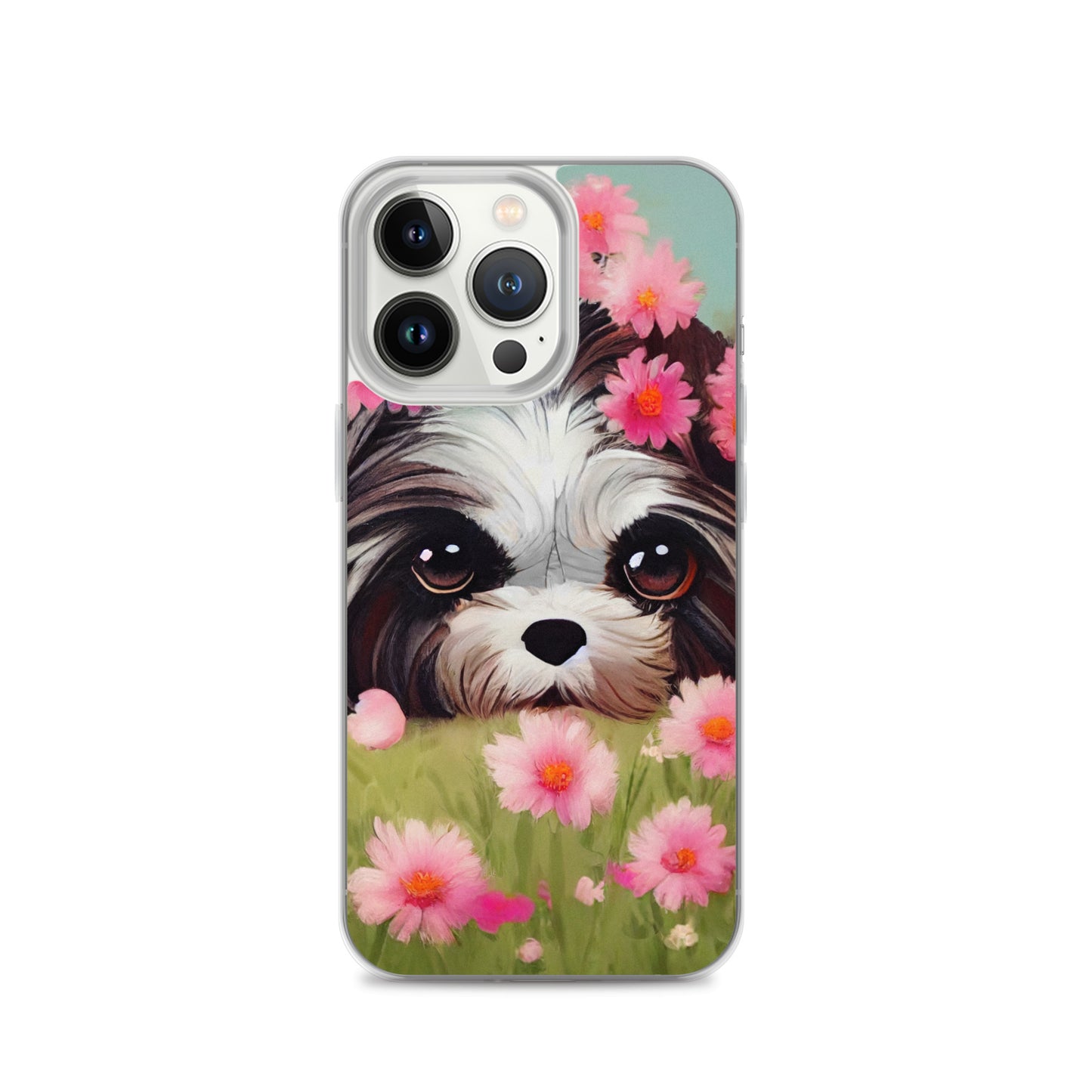 Shih Tzu in Field of Pink Flowers iPhone Case