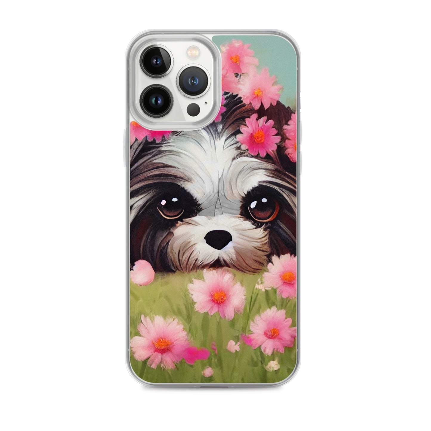 Shih Tzu in Field of Pink Flowers iPhone Case