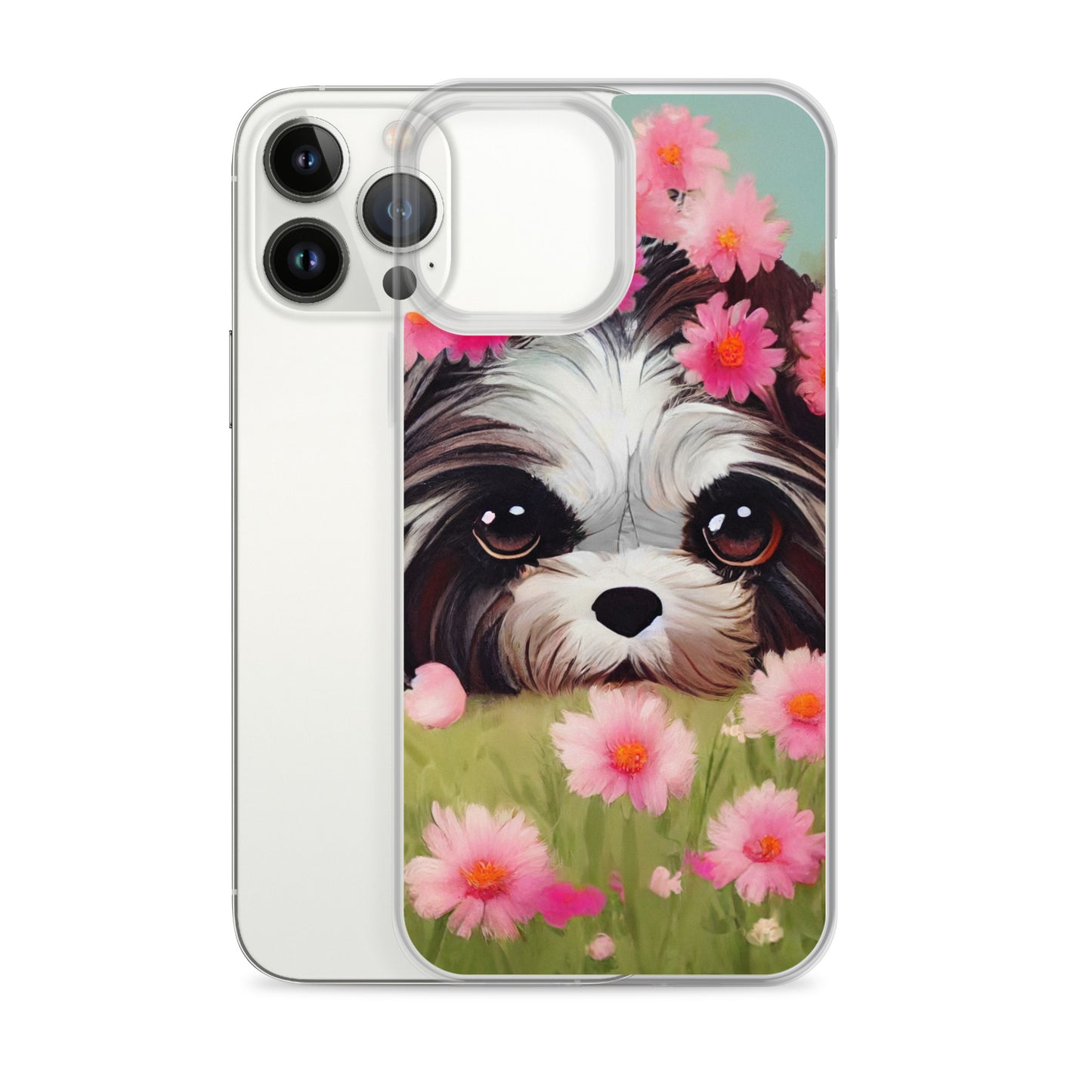 Shih Tzu in Field of Pink Flowers iPhone Case