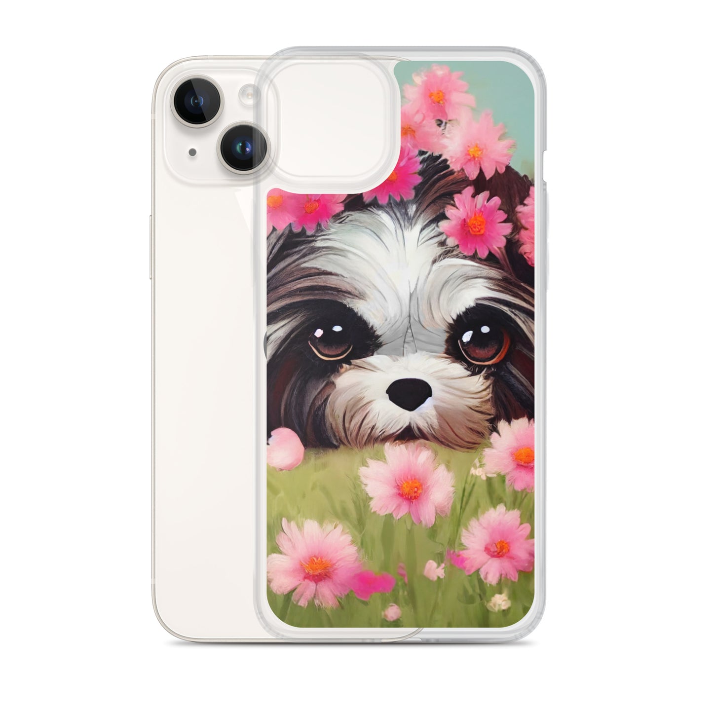 Shih Tzu in Field of Pink Flowers iPhone Case