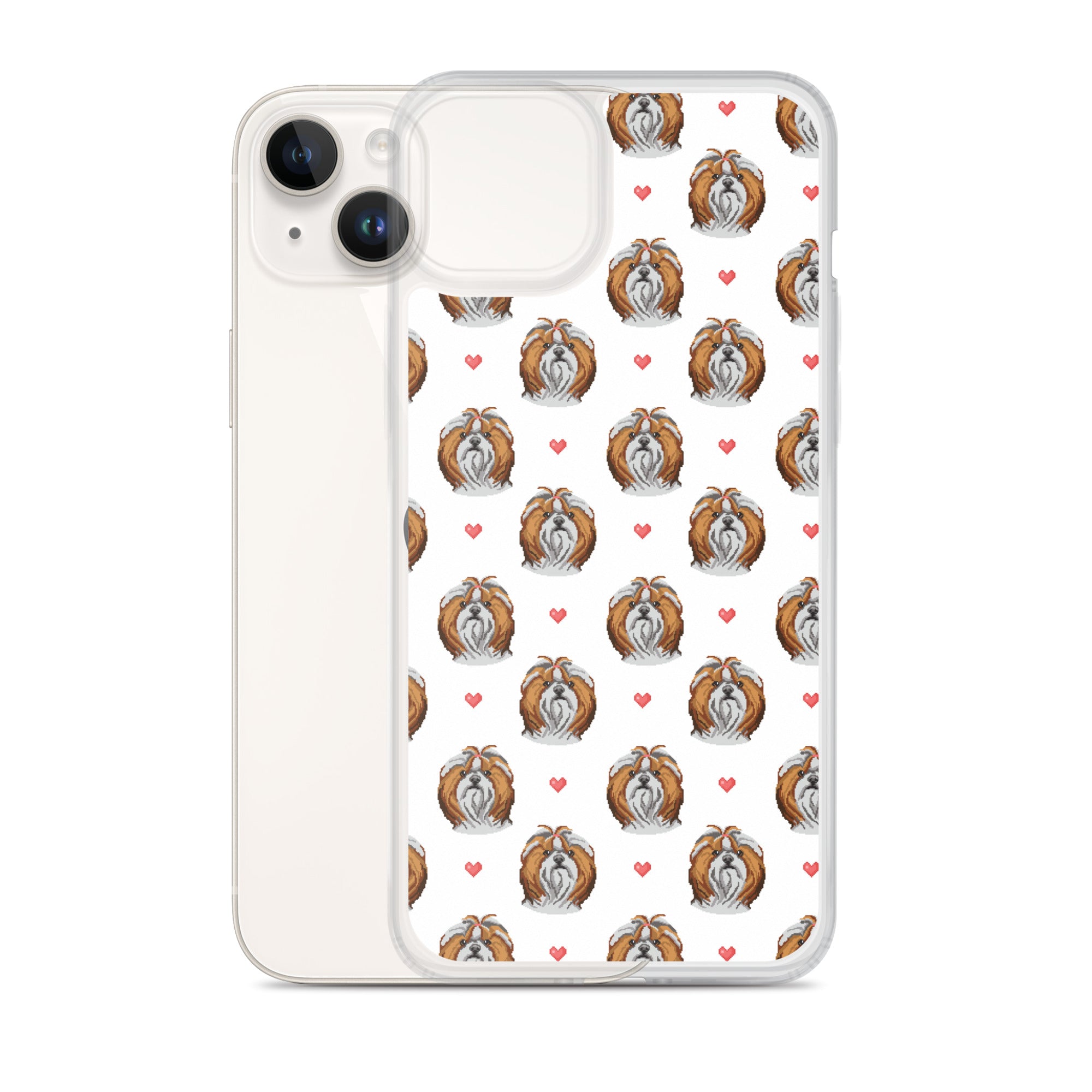 Shih Tzu Hearts 1990's Pixelated Pattern iPhone Case