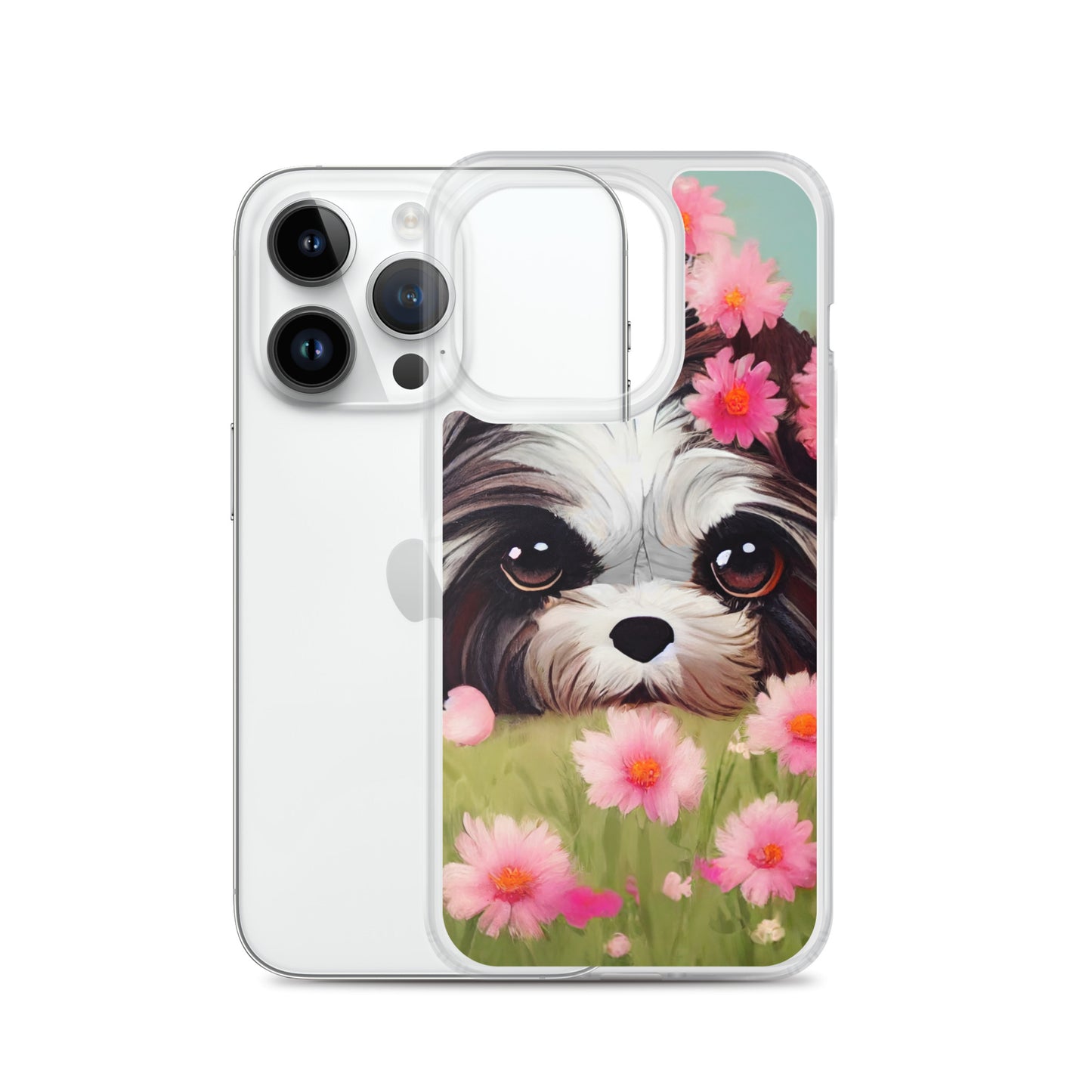 Shih Tzu in Field of Pink Flowers iPhone Case