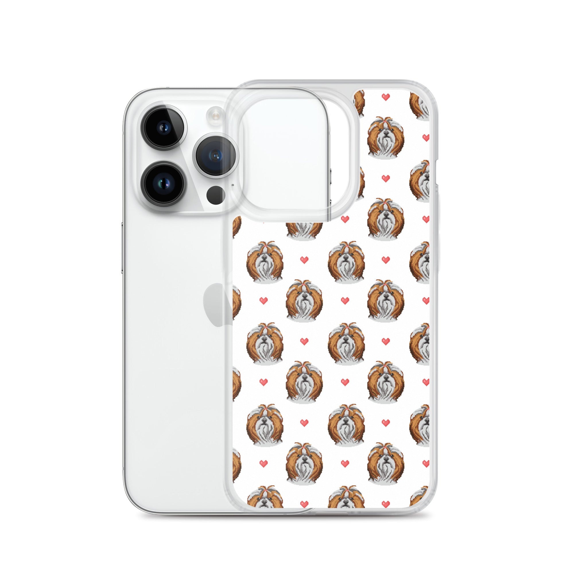 Shih Tzu Hearts 1990's Pixelated Pattern iPhone Case