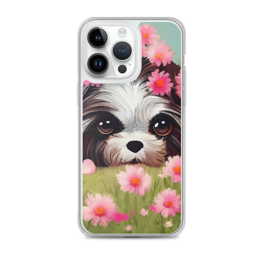 Shih Tzu in Field of Pink Flowers iPhone Case