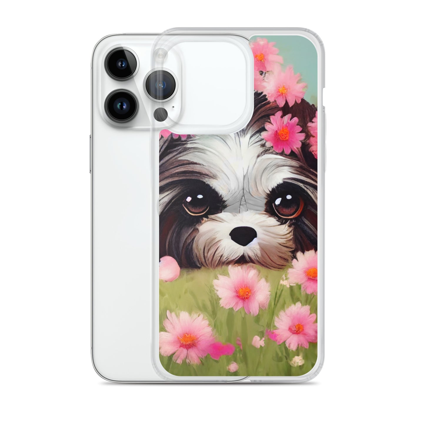 Shih Tzu in Field of Pink Flowers iPhone Case