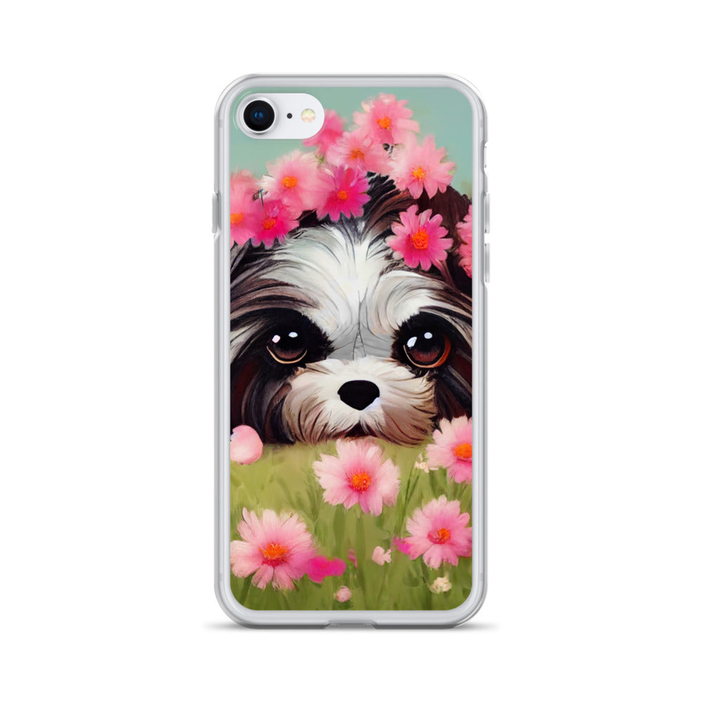 Shih Tzu in Field of Pink Flowers iPhone Case