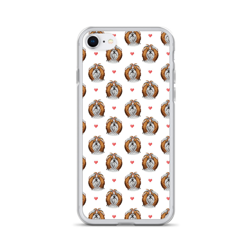 Shih Tzu Hearts 1990's Pixelated Pattern iPhone Case