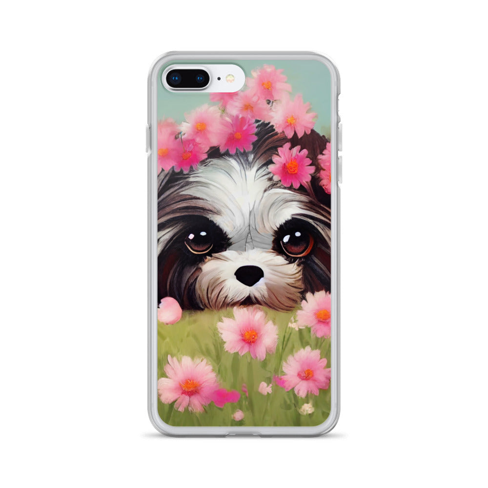 Shih Tzu in Field of Pink Flowers iPhone Case