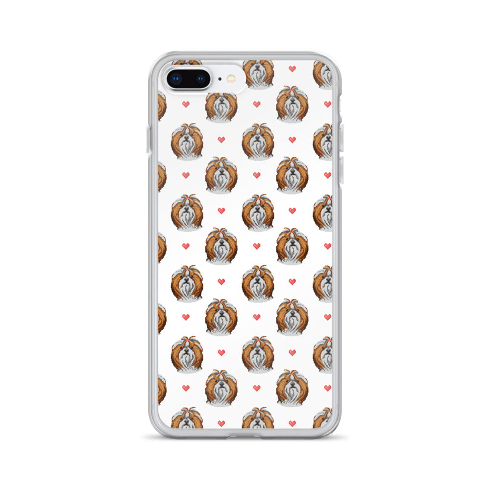 Shih Tzu Hearts 1990's Pixelated Pattern iPhone Case