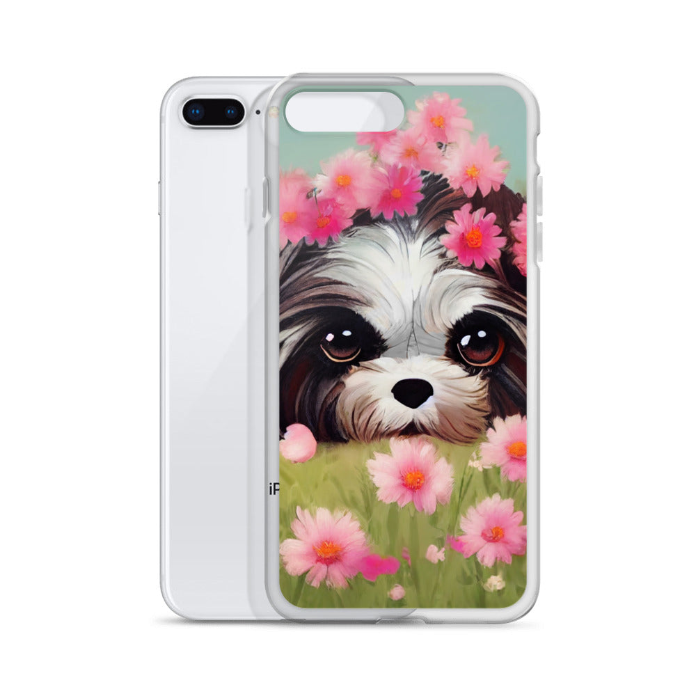 Shih Tzu in Field of Pink Flowers iPhone Case