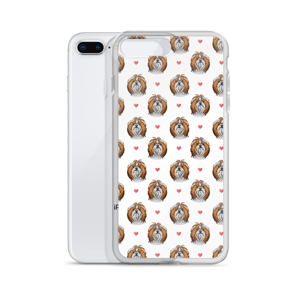 Shih Tzu Hearts 1990's Pixelated Pattern iPhone Case