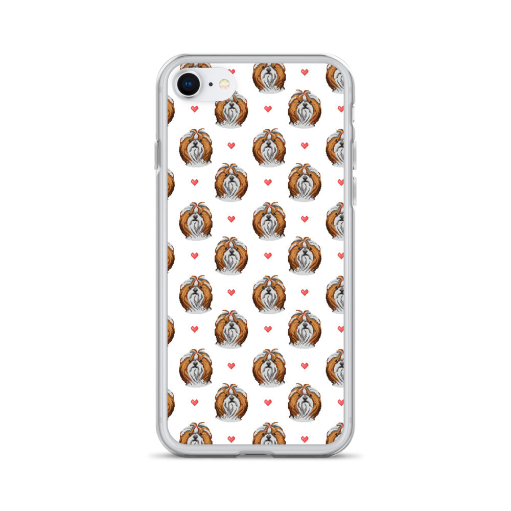 Shih Tzu Hearts 1990's Pixelated Pattern iPhone Case