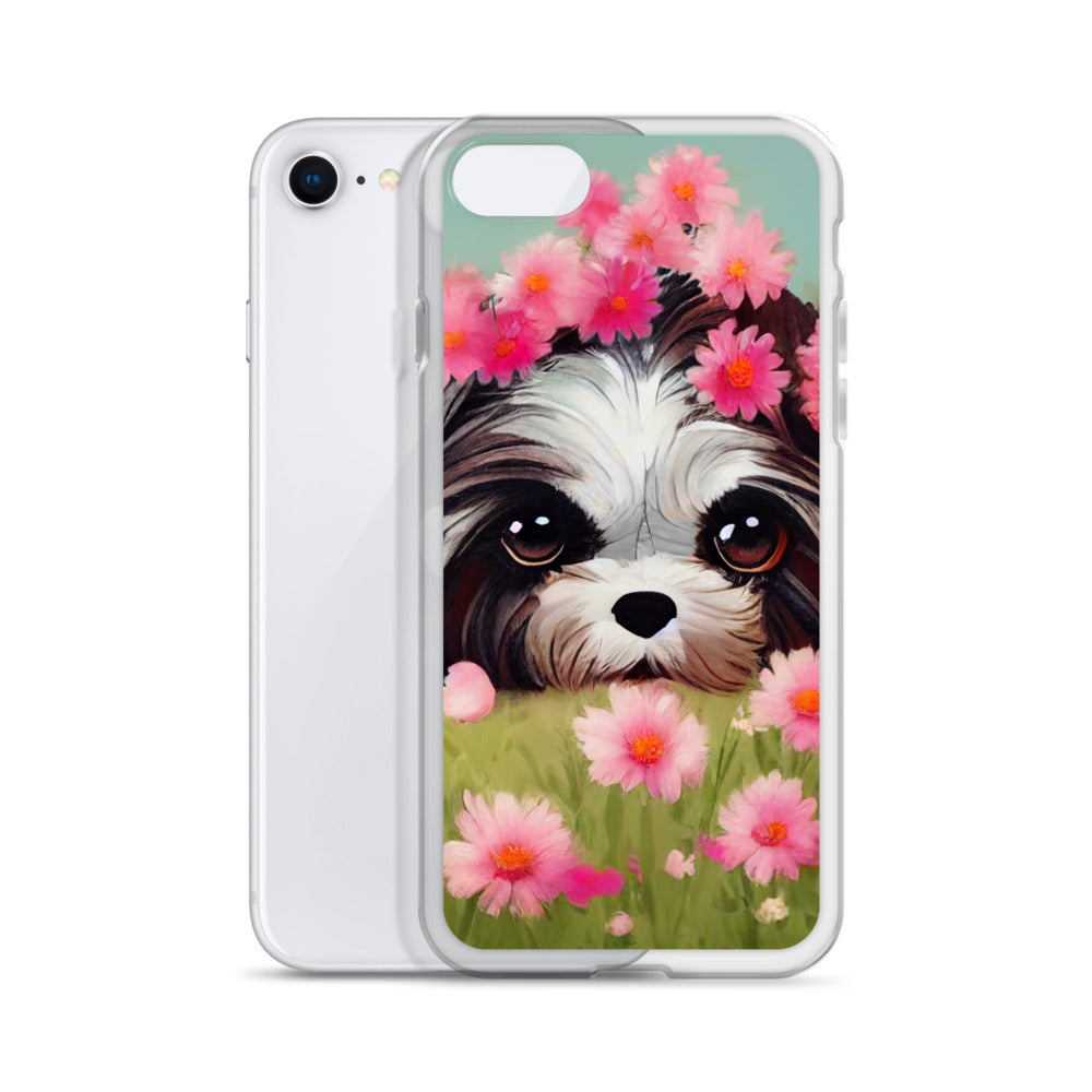 Shih Tzu in Field of Pink Flowers iPhone Case