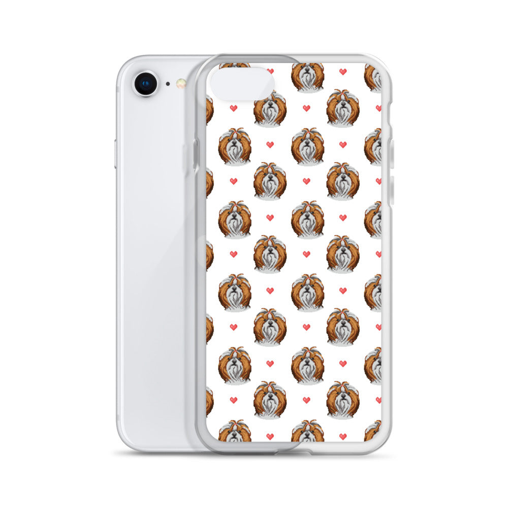 Shih Tzu Hearts 1990's Pixelated Pattern iPhone Case