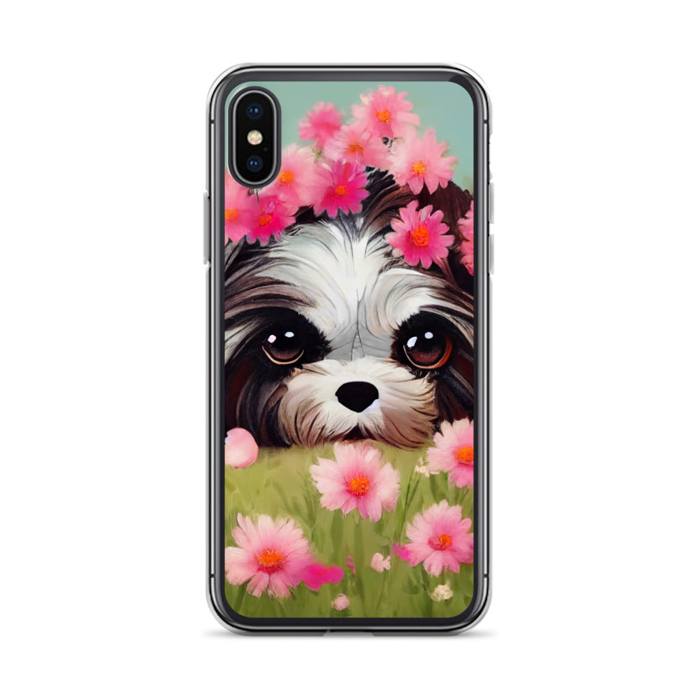 Shih Tzu in Field of Pink Flowers iPhone Case