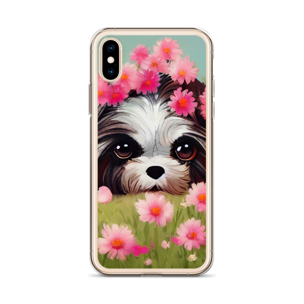 Shih Tzu in Field of Pink Flowers iPhone Case