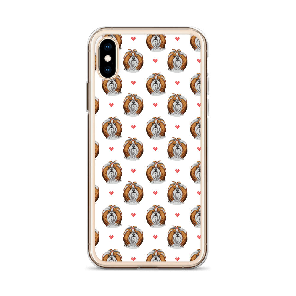 Shih Tzu Hearts 1990's Pixelated Pattern iPhone Case