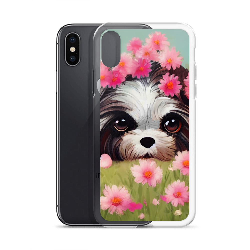 Shih Tzu in Field of Pink Flowers iPhone Case