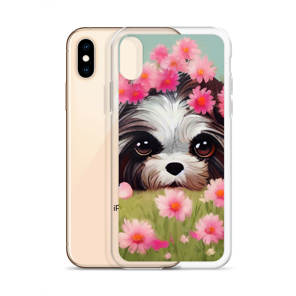 Shih Tzu in Field of Pink Flowers iPhone Case