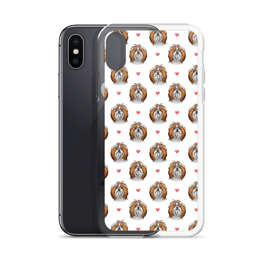 Shih Tzu Hearts 1990's Pixelated Pattern iPhone Case