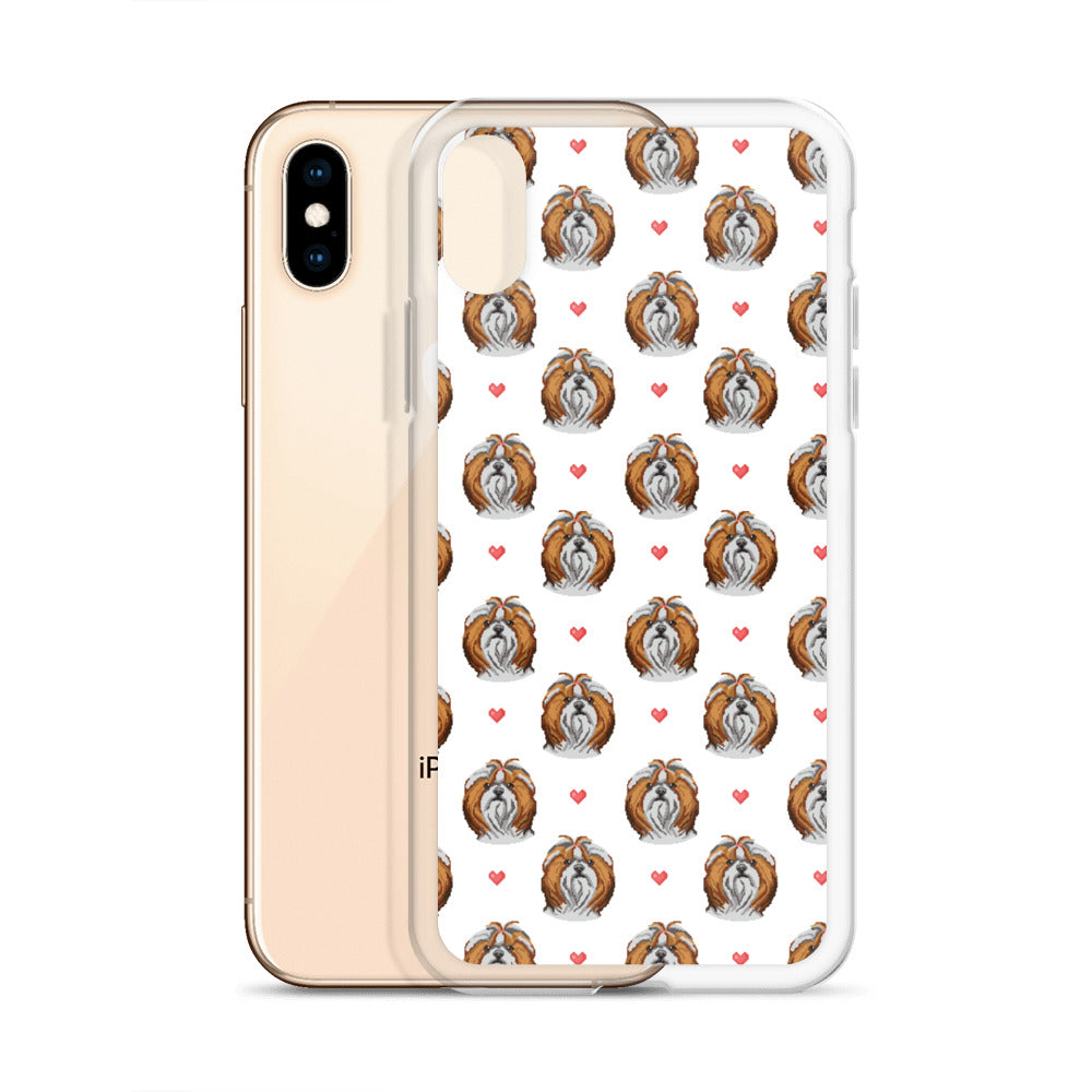 Shih Tzu Hearts 1990's Pixelated Pattern iPhone Case