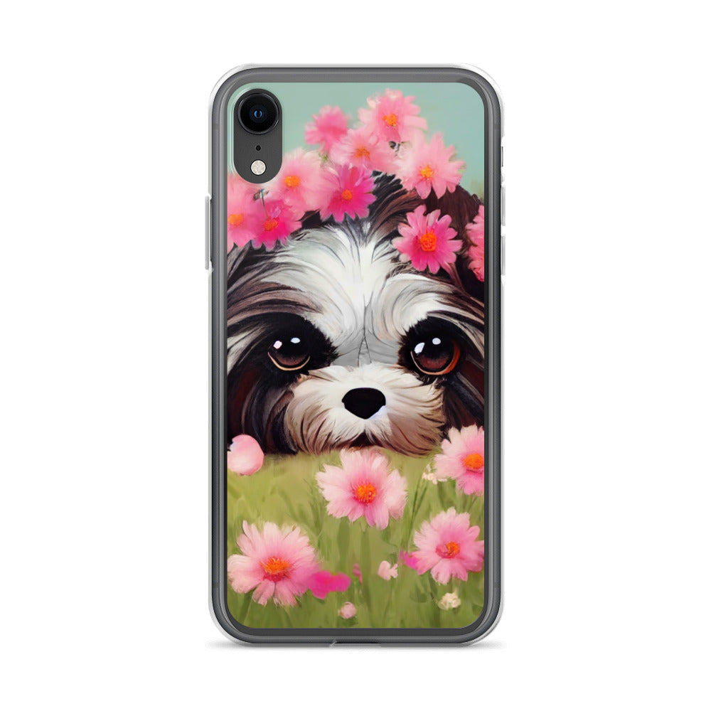 Shih Tzu in Field of Pink Flowers iPhone Case