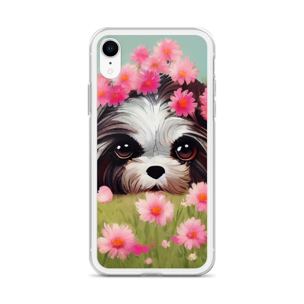 Shih Tzu in Field of Pink Flowers iPhone Case