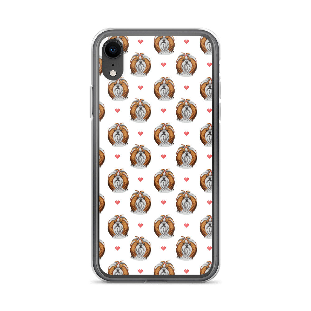 Shih Tzu Hearts 1990's Pixelated Pattern iPhone Case