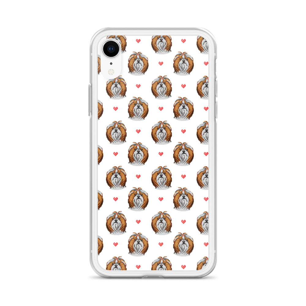 Shih Tzu Hearts 1990's Pixelated Pattern iPhone Case