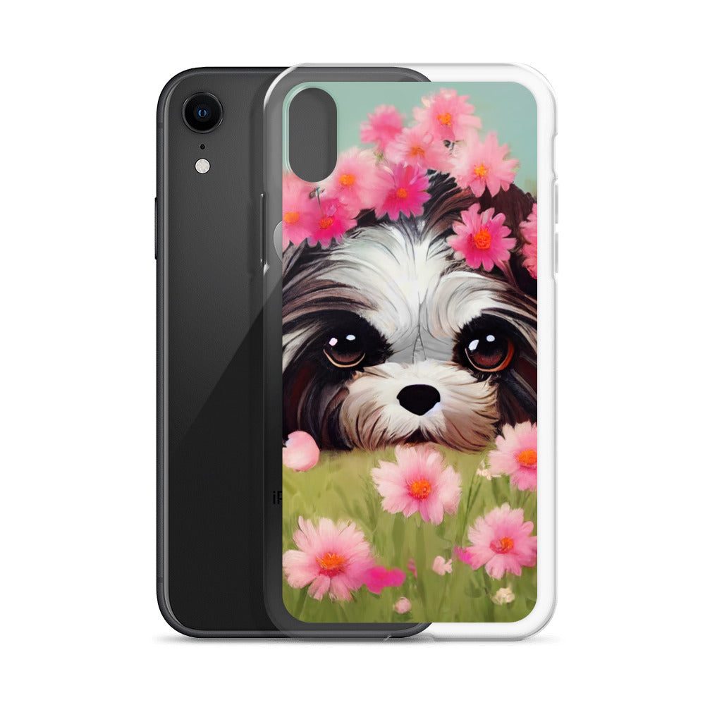 Shih Tzu in Field of Pink Flowers iPhone Case