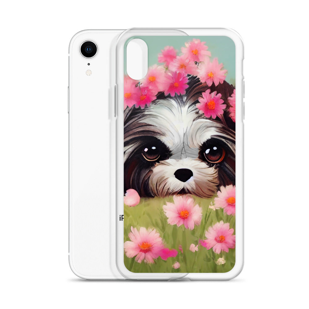 Shih Tzu in Field of Pink Flowers iPhone Case