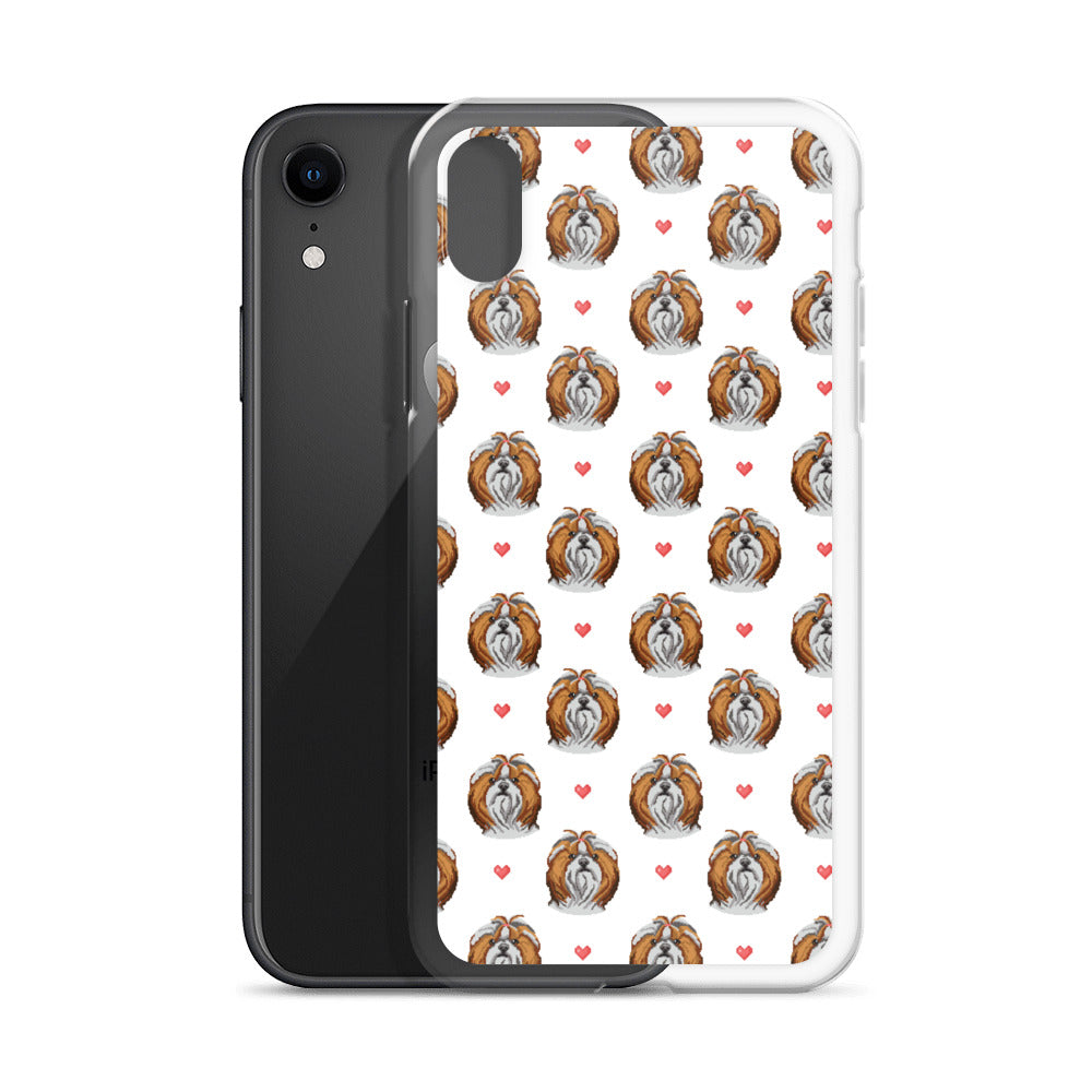 Shih Tzu Hearts 1990's Pixelated Pattern iPhone Case