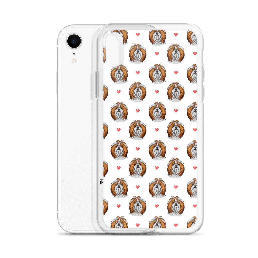 Shih Tzu Hearts 1990's Pixelated Pattern iPhone Case